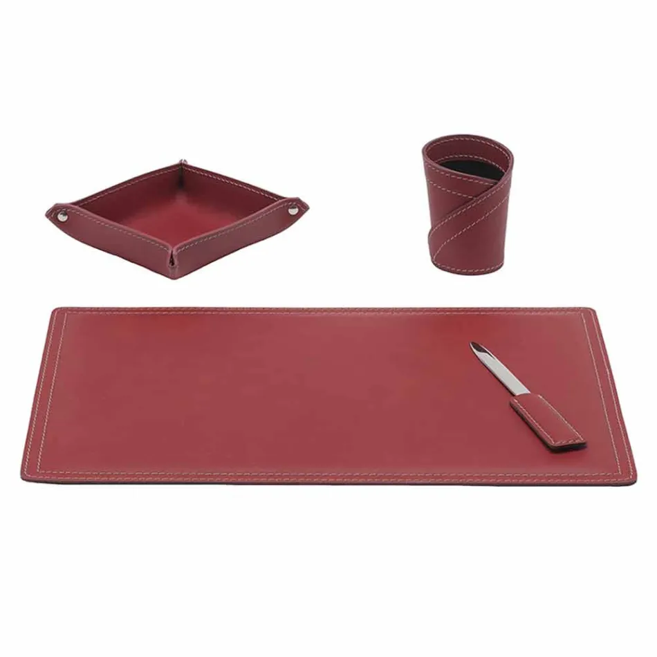 Zubehör 4-teiliger Schreibtisch aus regeneriertem Leder Made in Italy - Ascanio Viadurini