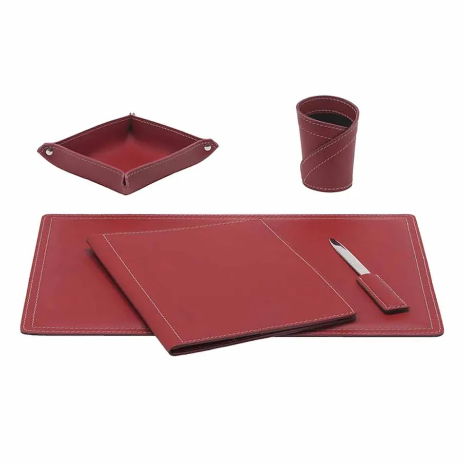 Zubehör 5-teiliger Schreibtisch aus regeneriertem Leder Made in Italy - Ascanio Viadurini