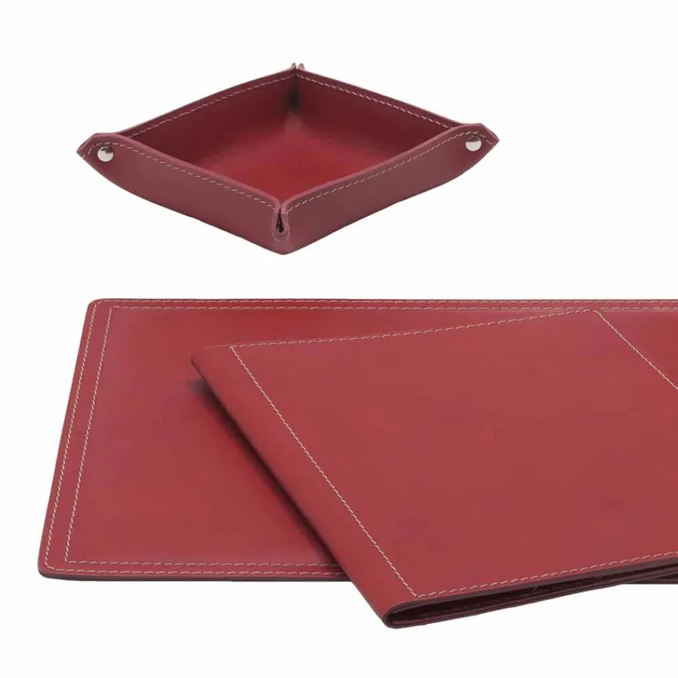 Zubehör 5-teiliger Schreibtisch aus regeneriertem Leder Made in Italy - Ascanio Viadurini