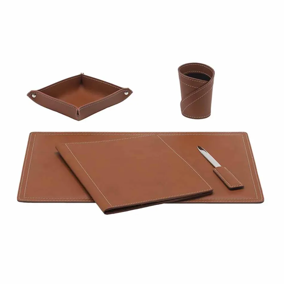 Zubehör 5-teiliger Schreibtisch aus regeneriertem Leder Made in Italy - Ascanio Viadurini