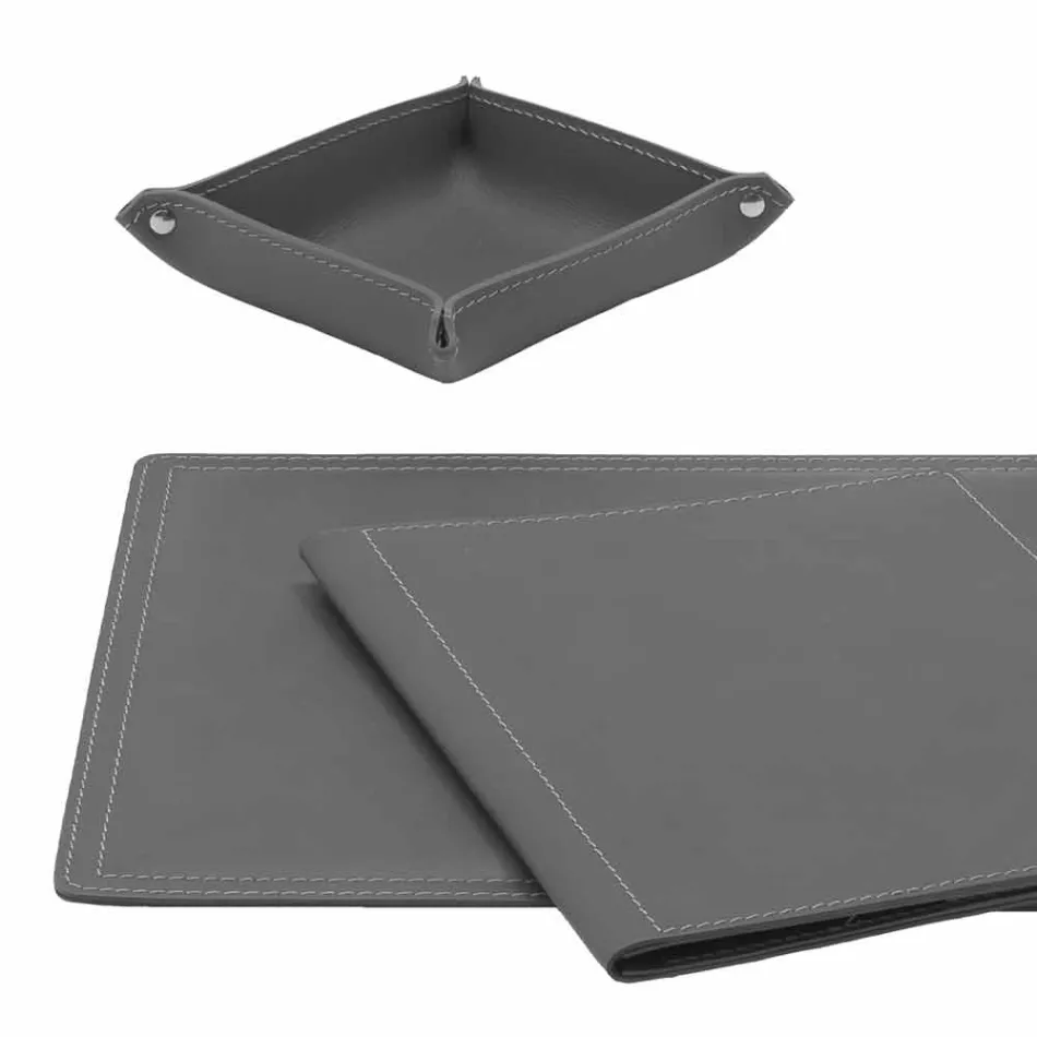 Zubehör 5-teiliger Schreibtisch aus regeneriertem Leder Made in Italy - Ascanio Viadurini