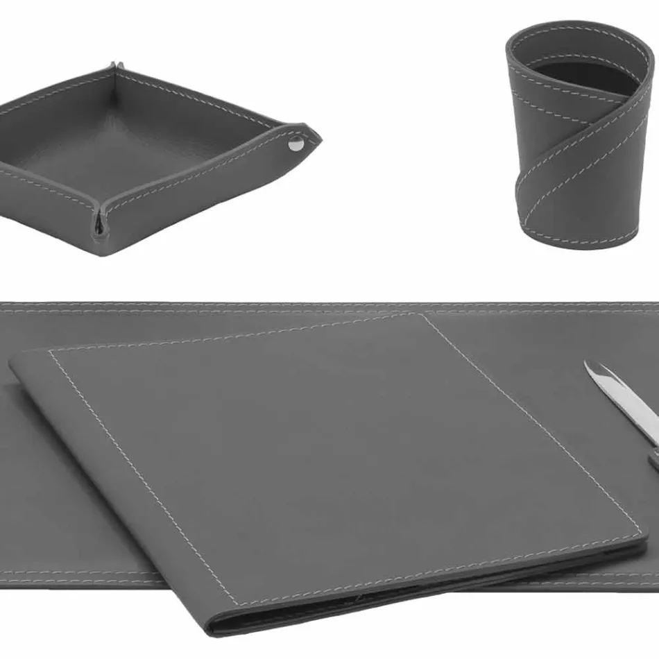 Zubehör 5-teiliger Schreibtisch aus regeneriertem Leder Made in Italy - Ascanio Viadurini