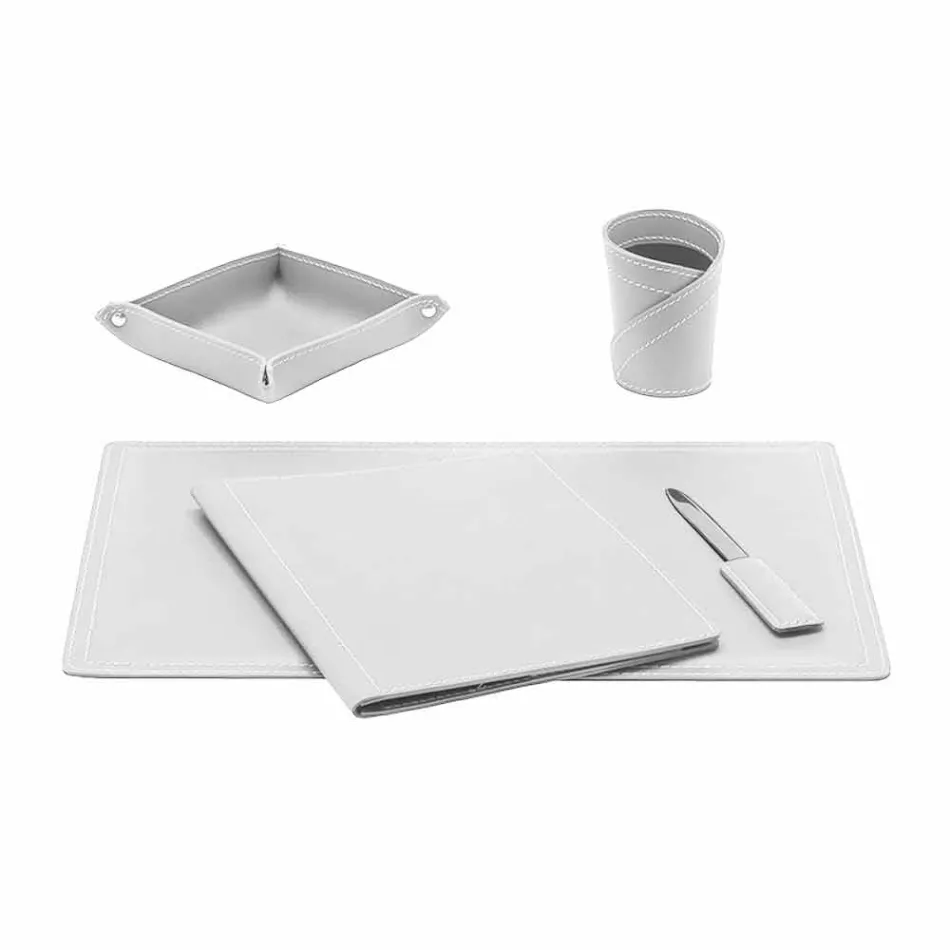 Zubehör 5-teiliger Schreibtisch aus regeneriertem Leder Made in Italy - Ascanio Viadurini