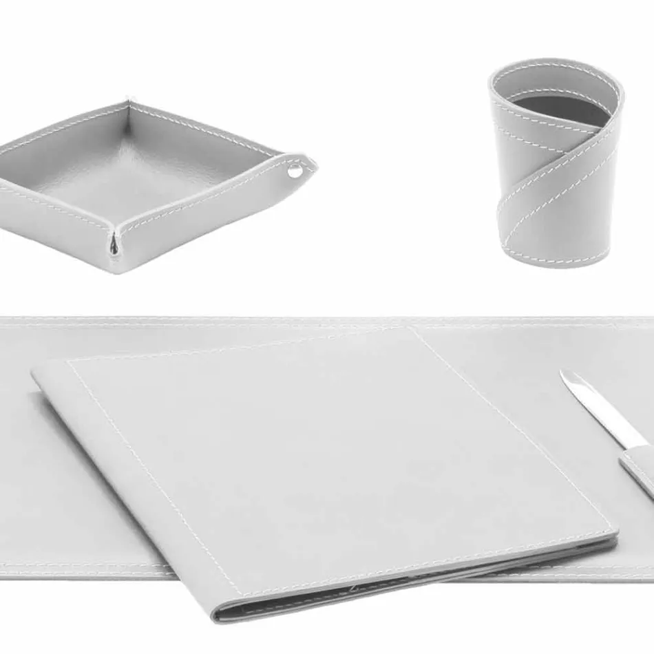 Zubehör 5-teiliger Schreibtisch aus regeneriertem Leder Made in Italy - Ascanio Viadurini