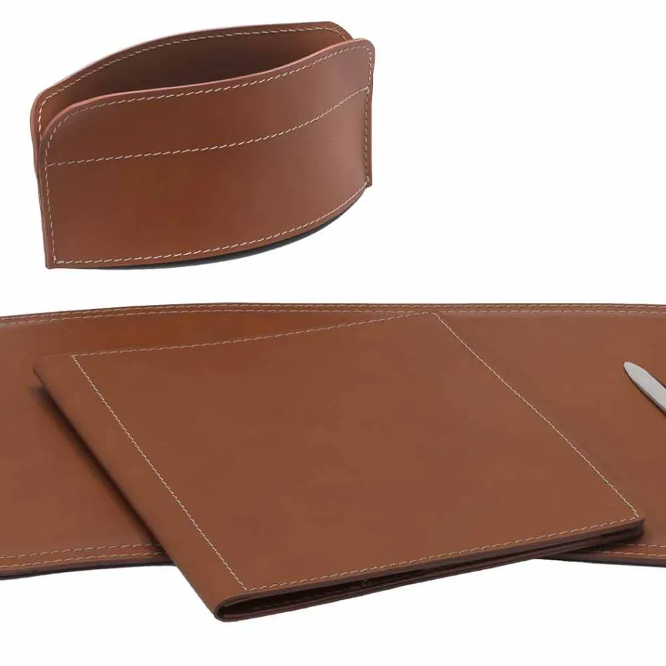 Zubehör 5-teiliger Schreibtisch aus regeneriertem Leder Made in Italy - Brando Viadurini