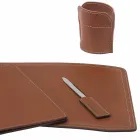 Zubehör 5-teiliger Schreibtisch aus regeneriertem Leder Made in Italy - Brando Viadurini