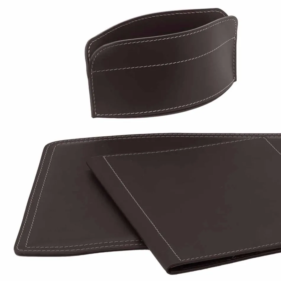 Zubehör 5-teiliger Schreibtisch aus regeneriertem Leder Made in Italy - Brando Viadurini