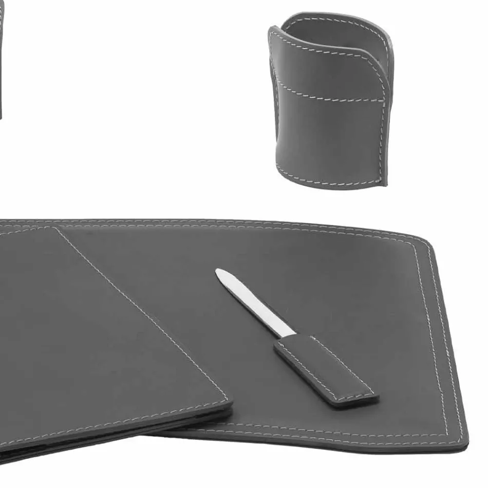 Zubehör 5-teiliger Schreibtisch aus regeneriertem Leder Made in Italy - Brando Viadurini