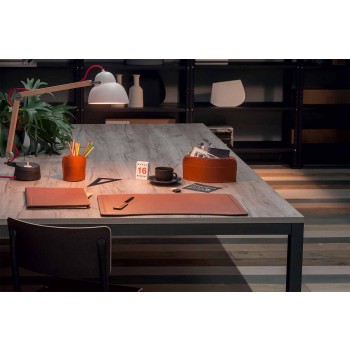 Zubehör 5-teiliger Schreibtisch aus regeneriertem Leder Made in Italy - Brando