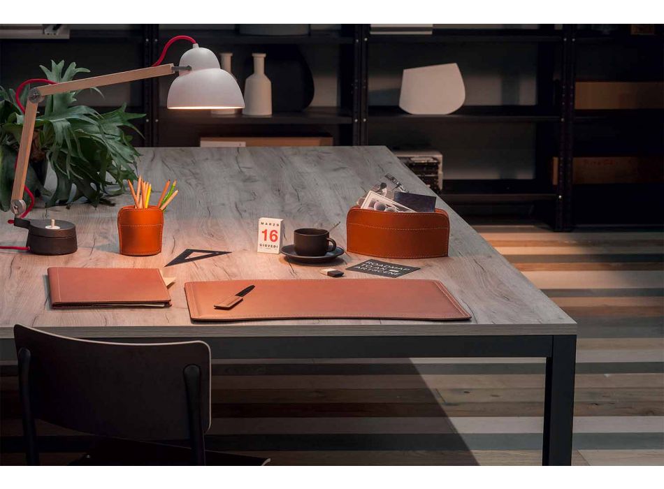 Zubehör 5-teiliger Schreibtisch aus regeneriertem Leder Made in Italy - Brando