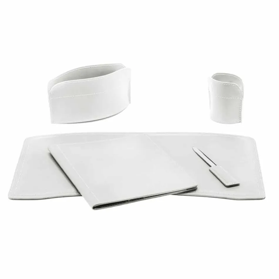 Zubehör 5-teiliger Schreibtisch aus regeneriertem Leder Made in Italy - Brando Viadurini