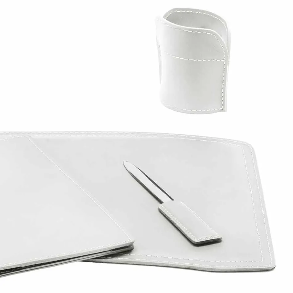 Zubehör 5-teiliger Schreibtisch aus regeneriertem Leder Made in Italy - Brando Viadurini