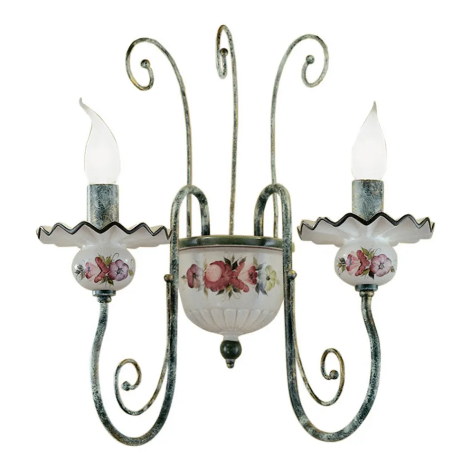 Wandleuchte mit 2 Lichtern aus handverzierter Keramik und antikem Messing - Sanremo Viadurini