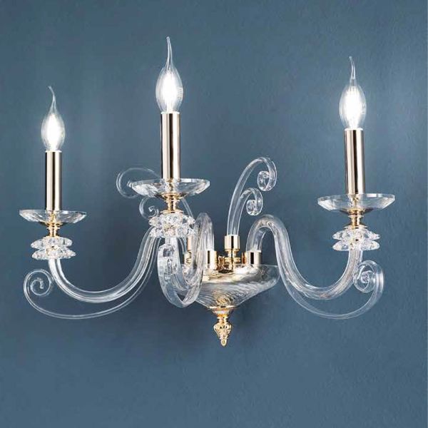 3-licht-wandleuchte aus mundgeblasenem glas und klassischem luxus-optischem kristall - cassea