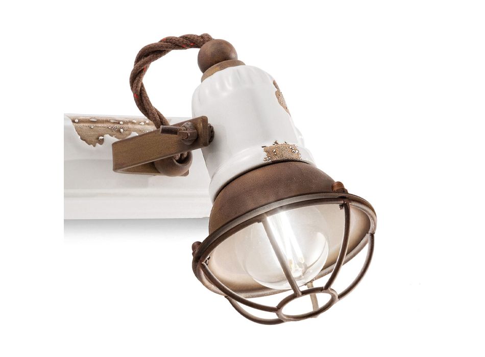 Wandlampe mit 2 industriellen handwerklichen Strahlern aus Eisen und Keramik - Loft Viadurini