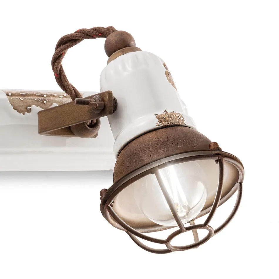 Wandlampe mit 2 industriellen handwerklichen Strahlern aus Eisen und Keramik - Loft Viadurini