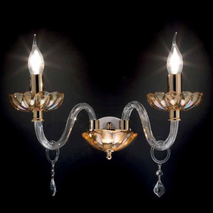 Wandleuchte mit 2 Leuchten, klassisches Design in Belle Kristall und Glas Viadurini
