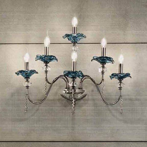 Klassische 6-licht-wandlampe aus glas, kristall und luxusmetall - flandern