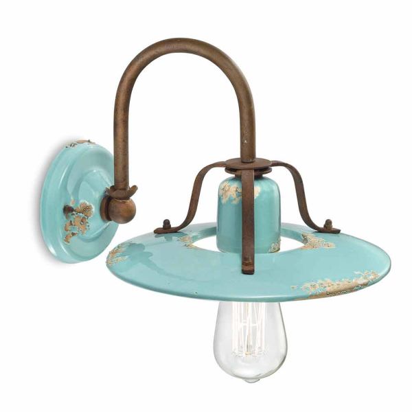 Wandlampe country aus metall und keramik gladys ferroluce