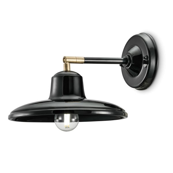 Wandleuchte aus schwarzer keramik und eisen im industriellen vintage-design - bew