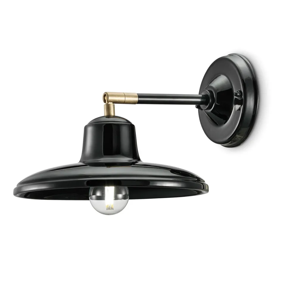 Wandleuchte aus schwarzer Keramik und Eisen im industriellen Vintage-Design - Bew Viadurini