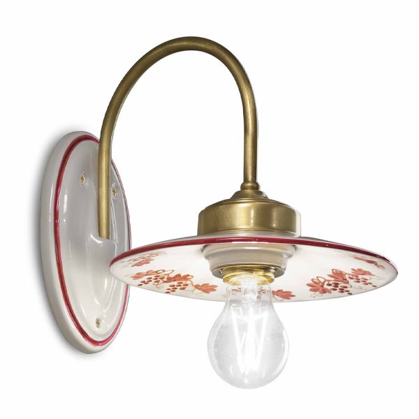Wandleuchte im vintage-design aus eisen und handbemalter keramik - asti