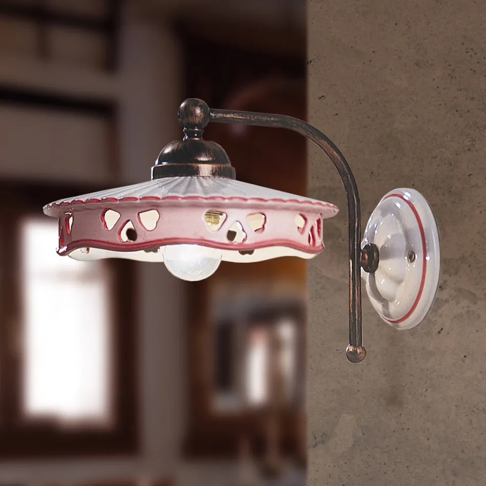 Vintage Eisen Keramik Wandleuchte handgefertigt perforiert - Alessandria Viadurini