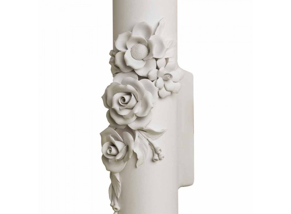 Wandleuchte aus mattweißer Keramik mit dekorativen Blumen - Revolution Viadurini