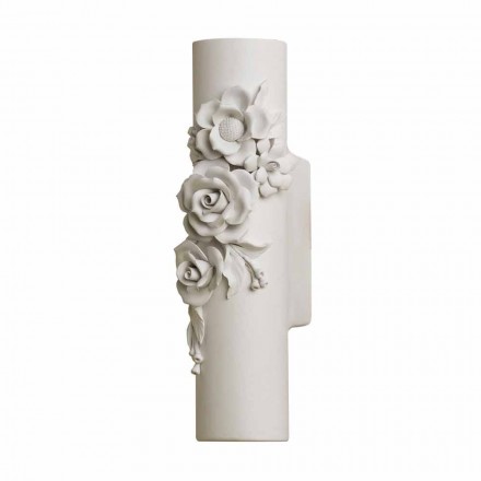 Wandleuchte aus mattweißer Keramik mit dekorativen Blumen - Revolution Viadurini