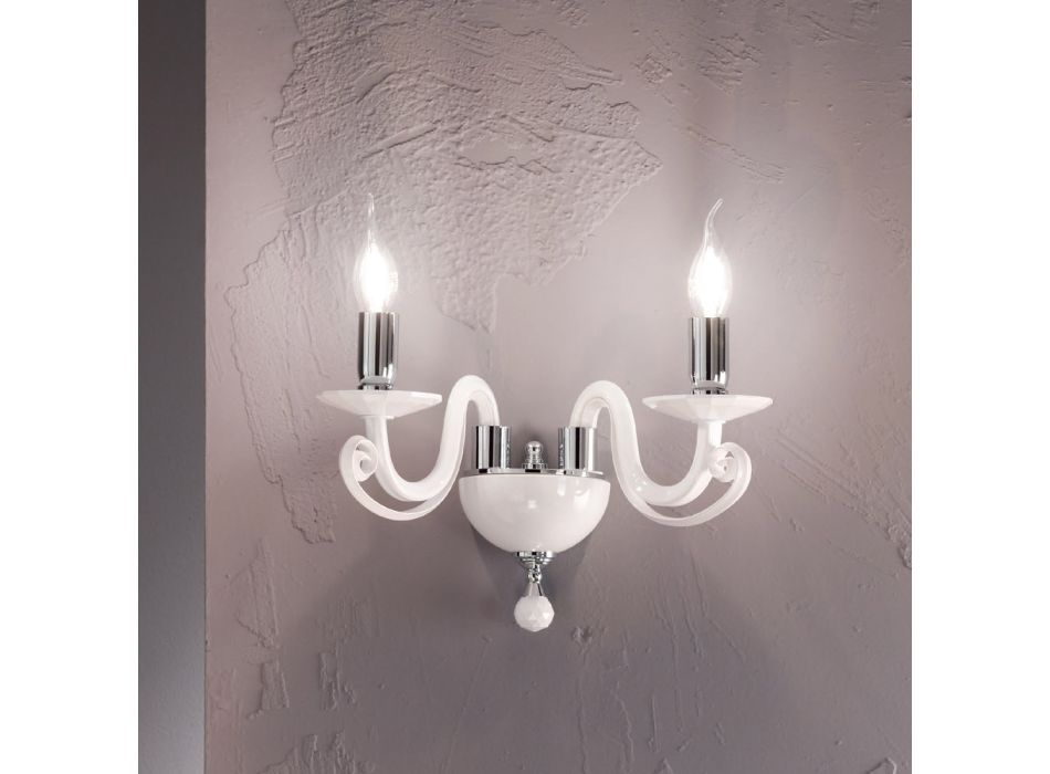 Klassische Wandlampe 2 Lichter aus weißem Glas, handgefertigt in Italien - Malaysia Viadurini