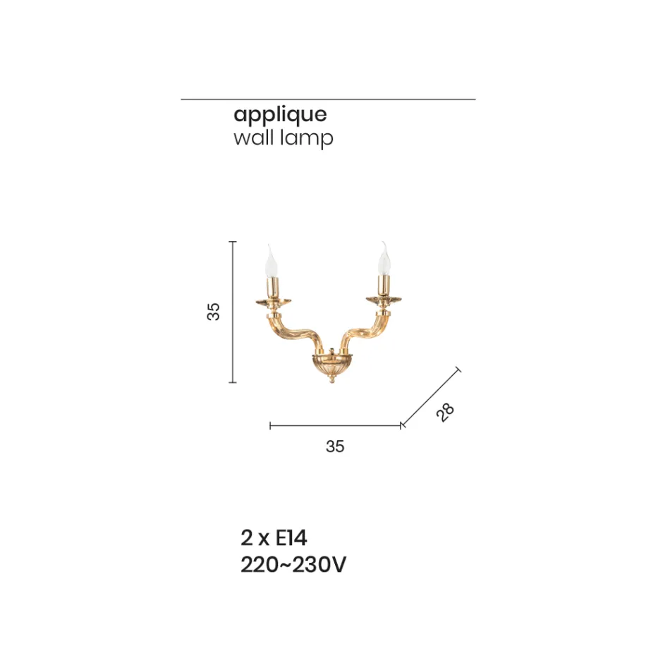 Klassische Wandlampe 2 Lichter aus handgefertigtem Rigaton-Glas und Metall - Fievole Viadurini
