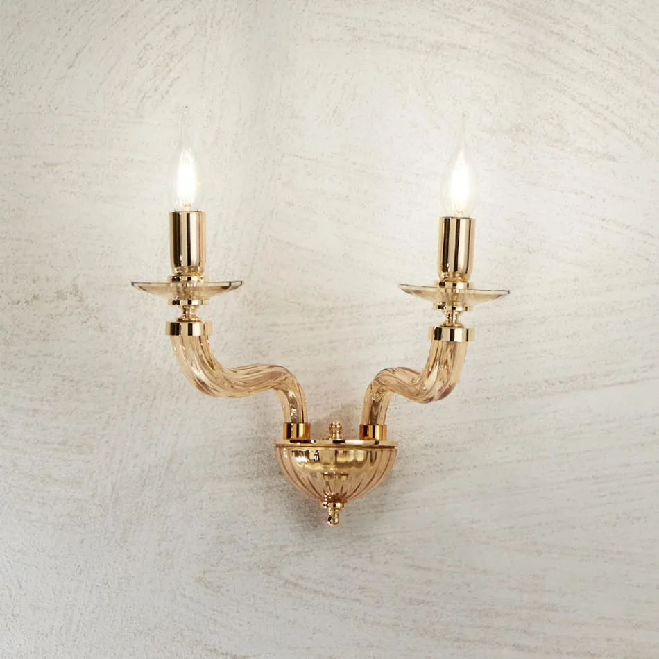 Klassische Wandlampe 2 Lichter aus handgefertigtem Rigaton-Glas und Metall - Fievole Viadurini