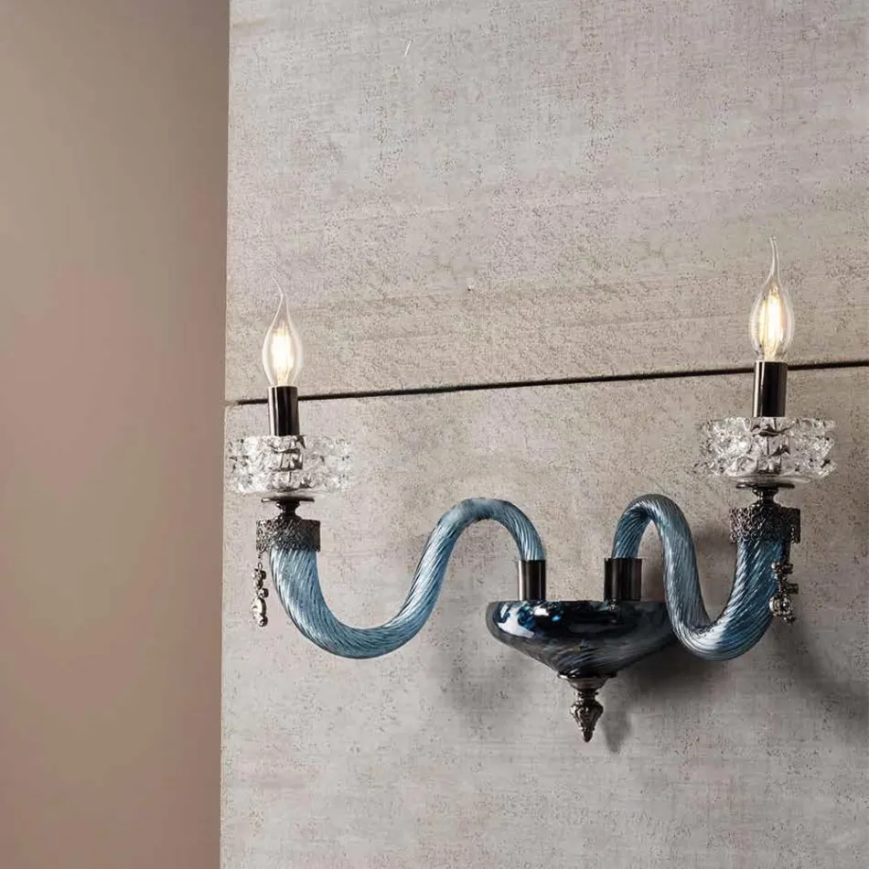 Klassische Wandlampe 2 Lichter Handgefertigtes Luxusglas Made in Italy - Saline Viadurini