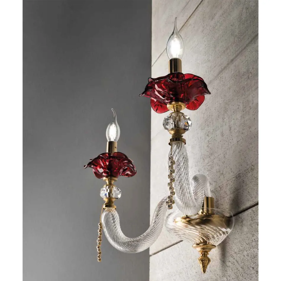 Klassische Wandlampe 2 Lichter mundgeblasenes Glas und florale Details - Bluminda Viadurini