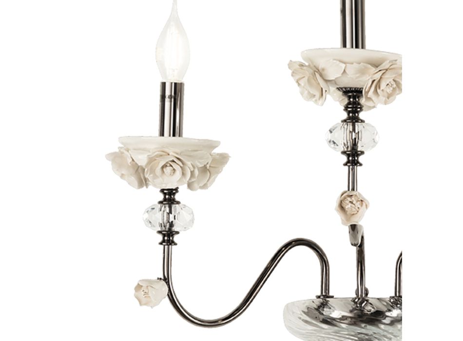 Klassische Wandlampe 3 Lichter aus Porzellan und luxuriösem mundgeblasenem Glas - Eteria Viadurini