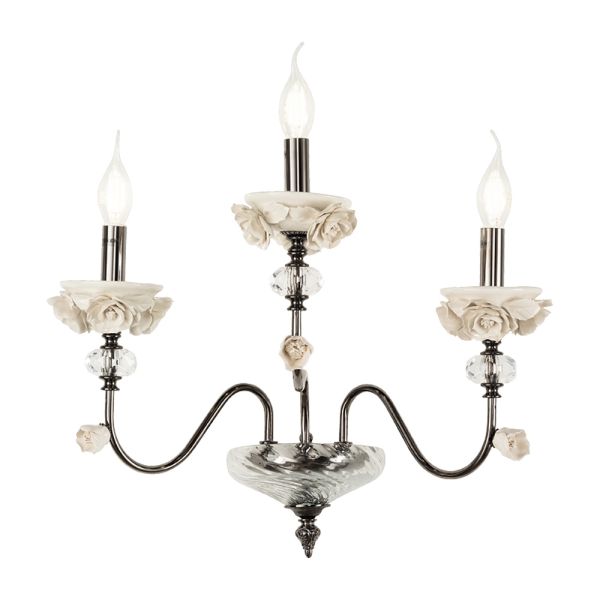 Klassische wandlampe 3 lichter aus porzellan und luxuriösem mundgeblasenem glas - eteria