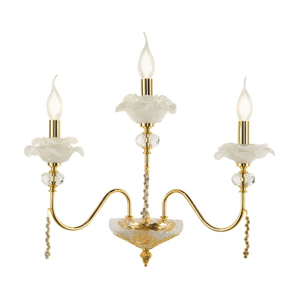 Klassische wandlampe mit 3 lichtern aus glas, kristall und luxusmetall - flandern