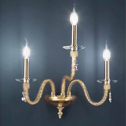 Klassische Wandlampe 3 Lichter aus mundgeblasenem Glas und handgefertigten Details - Phaedra Viadurini
