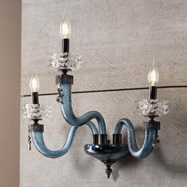 Klassische wandlampe 3 lichter handgefertigtes luxusglas made in italy - saline