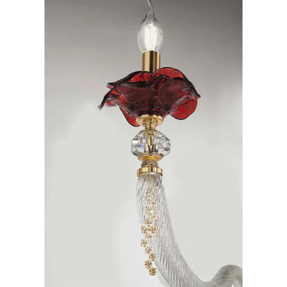 Klassische Wandlampe 3 Lichter mundgeblasenes Glas und florale Details - Bluminda Viadurini