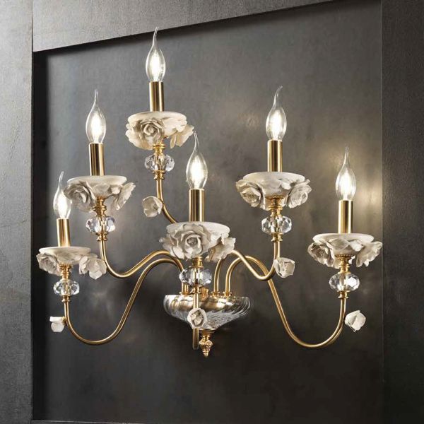 Klassische wandleuchte 6 lichter aus porzellan und luxuriösem mundgeblasenem glas - eteria