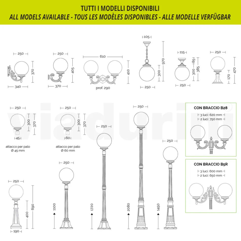 Gartenapplikation aus weißem Aluminium mit Opalkugel - Trovabianco Viadurini