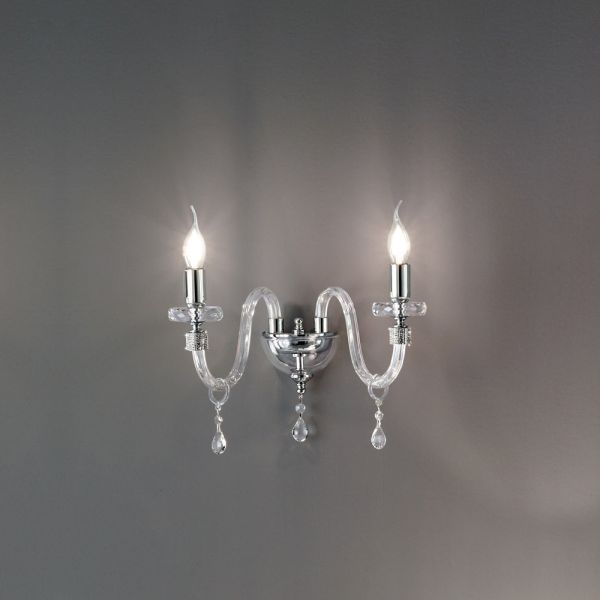 Klassische design-wandlampe mit 2 lichtern aus handbearbeitetem chromglas - similo