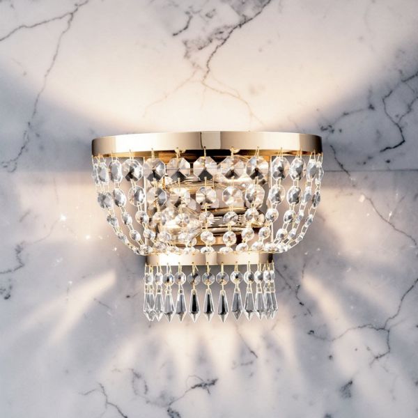 Vergoldete eisenwandlampe mit strasssteinen, hergestellt in italien und Österreich