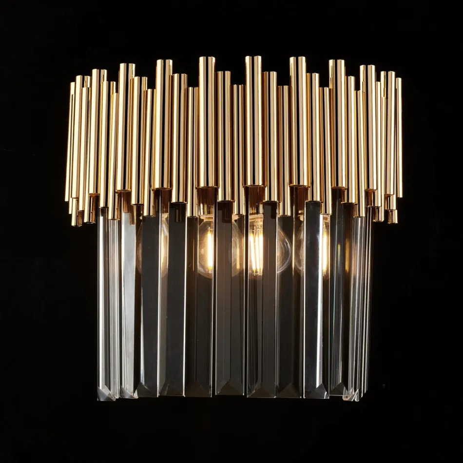 Vergoldete Wandleuchte aus Eisen mit Strasssteinen, hergestellt in Italien, für die Inneneinrichtung - Paris Viadurini