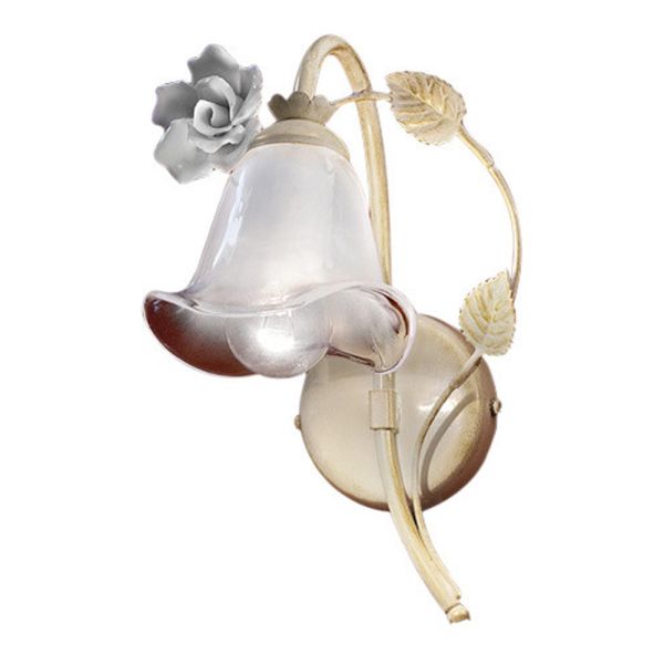 Applikation aus eisen und sandgestrahltem glas mit rose aus keramikdekoration - siena