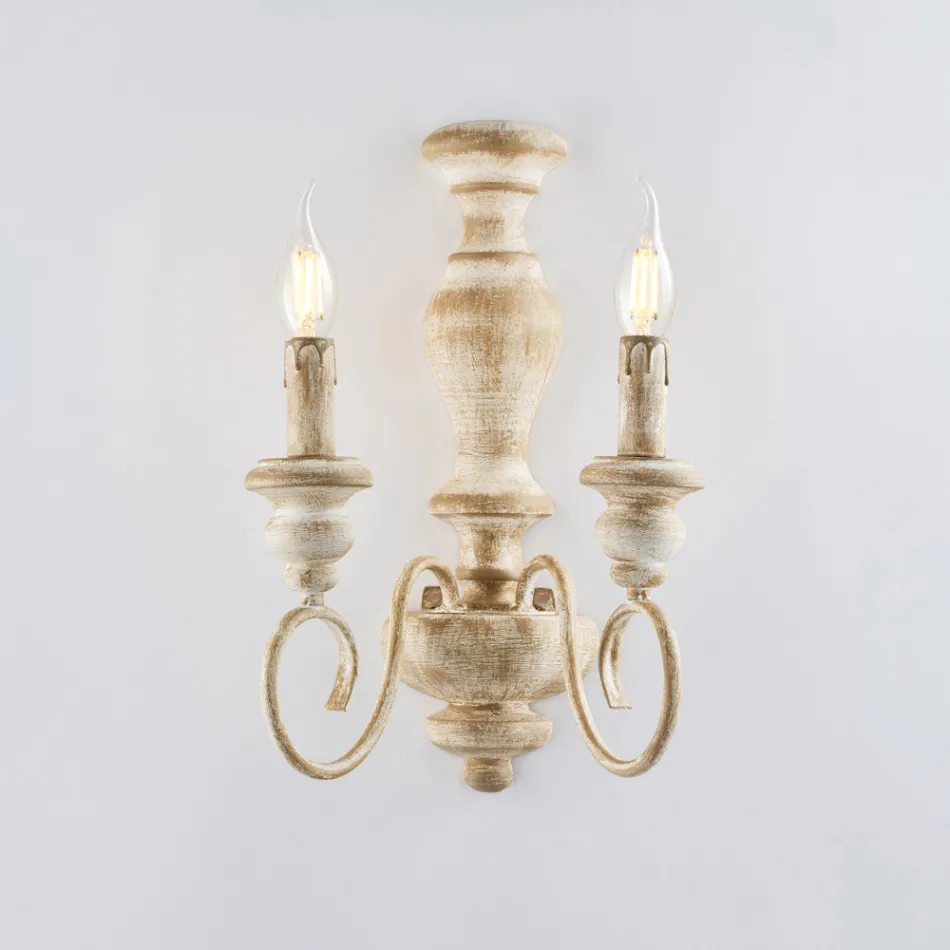 Wandleuchten aus Holz und lackiertem Eisen, hergestellt in Italien für die Inneneinrichtung - Toskana Viadurini