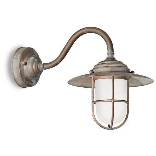 Vintage-außenwandleuchte aus messing, opalglas ip44 - elfico