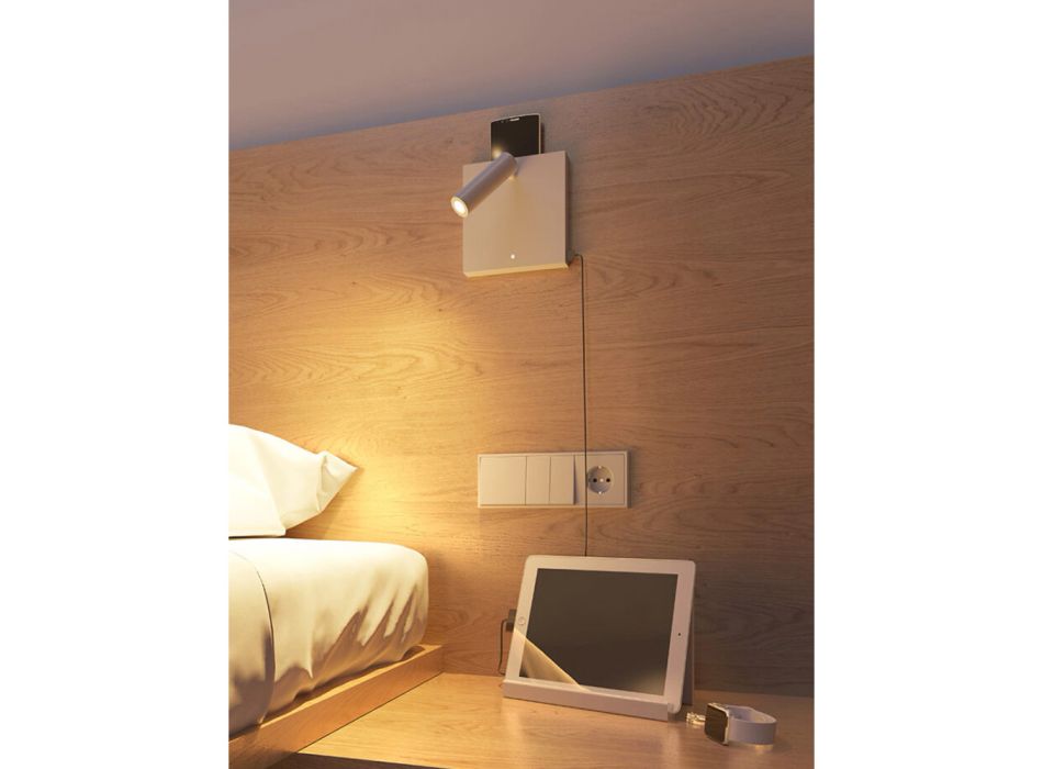 Dekorative LED-Wandleuchte aus weißem oder schwarzem Aluminium mit USB-Anschlüssen - Paola