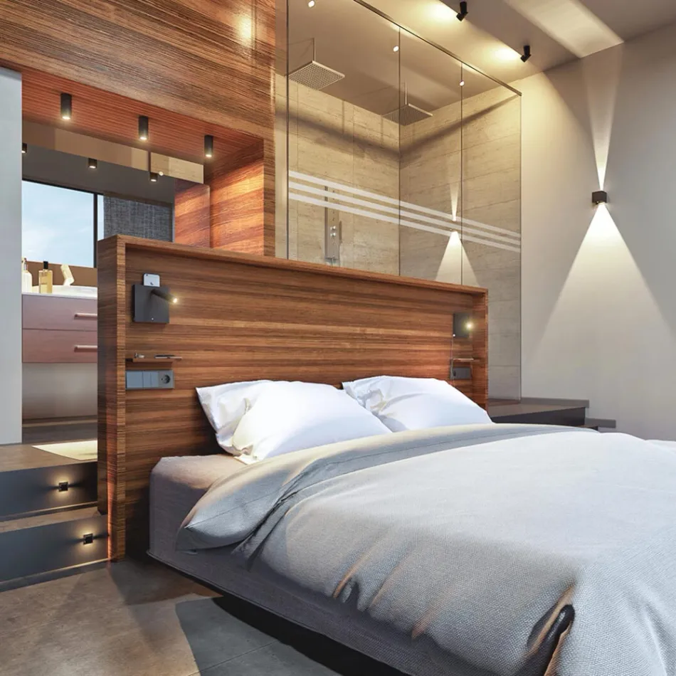 Dekorative LED-Wandleuchte aus weißem oder schwarzem Aluminium mit USB-Anschlüssen - Paola Viadurini